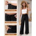 thumbnail image 4 of Pantalones de lino Jyanl Flowy Palazzo de cintura alta para mujer, negros 2025, 4 of 9