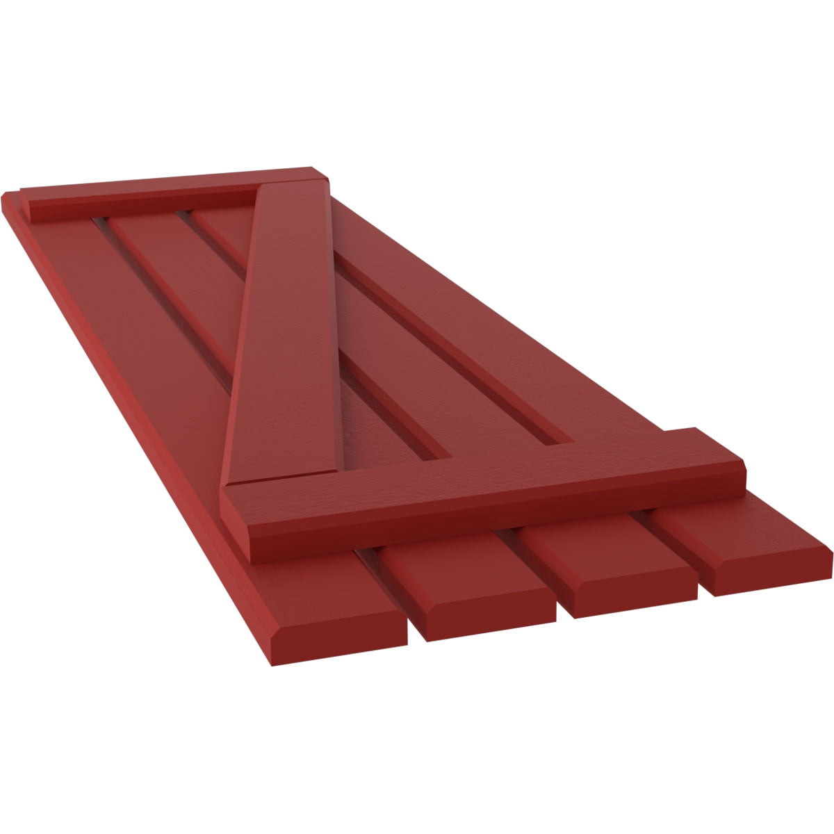 Ekena Millwork 15 1/2"W x 44"H Americraft Four Board (2 Batten) Exterior Real Wood Spaced Board-n-Batten Shutters w/ Z-Bar (Per Pair), Fire Red