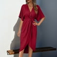 thumbnail image 2 of Women Plus Size Dresses Summer Casual A-Line Short Sleeve V-Neck Irregular Hem Vacation Long Dresses for Women Beach Fashion Wine XL, 2 of 10