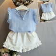 thumbnail image 2 of Auroural 2 Piece Sets for Toddler Girls 4T Toddler Girls Clothes 4T Girls Outfit Sets Summer Flying Sleeve Chiffon Solid Color Sleeveless Fresh Lace Shorts Two-Piece Set, 2 of 8