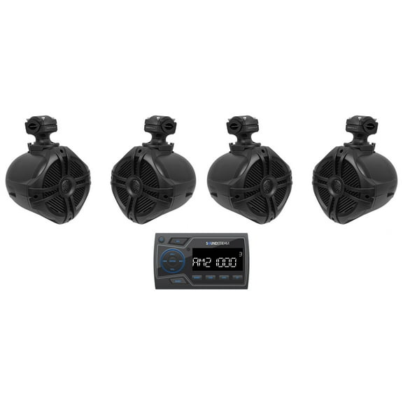 Soundstream MHU-32 Marine Boat ATV/UTV Bluetooth Receiver 4) 6.5" Tower Speakers