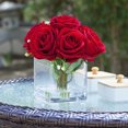 thumbnail image 2 of Enova Home Artificial Flowers Velvet Roses Fake Silk Flowers Arrangement in Cube Glass Vase with Faux Water for Home Office Wedding Decoration (Red), 2 of 4