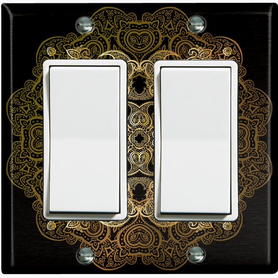 Metal Light Switch Plate Cover Blue Black Mandala Circle Tile Pattern MDL011