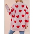 thumbnail image 6 of Women'S Casual Cute Heart Embroidered Open Front Aesthetic Artistic V Neck Button Down Slouchy Sweater Coat Pink M, 6 of 8