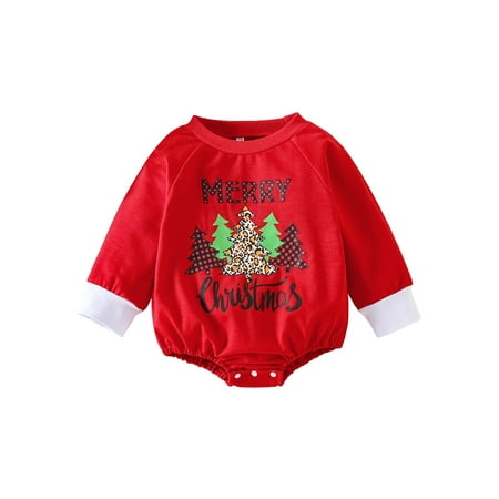 

Infant Baby Boys Girls Christmas Romper Long Sleeve Crew Neck Santa Claus/Letters Tree Casual Bodysuit