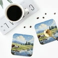 thumbnail image 4 of Picia Pasture Cow Printed Leather Coasters for Drinks, 4" Drink Coasters Set of 4 for Tabletop Protection, Handmade Luxurious Home Décor and Housewarming Gift -Square, 4 of 6