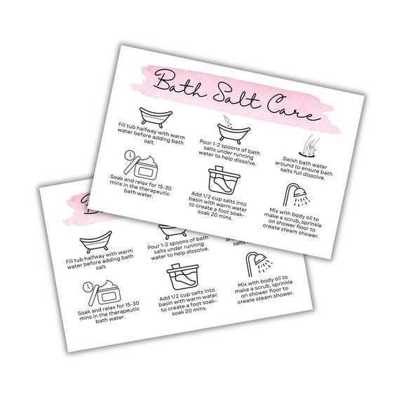 Bath Salt Care Instruction Cards Label  30 pk 4x6 for Container Jar Wholesale Client Packaging Scoop Pouch Tag for DIY Test Tube