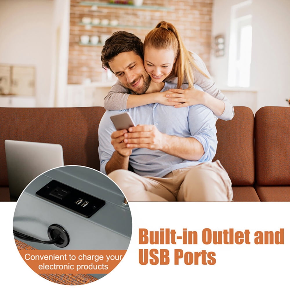 Finihen L-shaped Sectional Sofa Couch, Convertible Sectional Sofa, Modular L-shaped Sectional Sofa with Reversible Ottoman and 2 USB Ports, for Living Room, Orange Finihen L-shaped Sectional Sofa Couch, Convertible Sectional Sofa, Modular L-shaped Sectional Sofa with Reversible Ottoman and 2 USB Ports, for Living Room, Orange