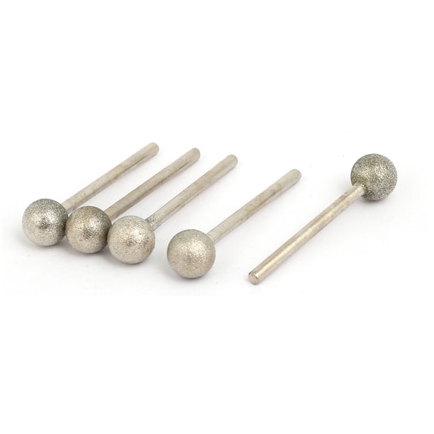 Puntas de molienda montadas en forma de bola con cabeza de diamante de 10 mm de diámetro y vástago de 3 mm, 5 piezas