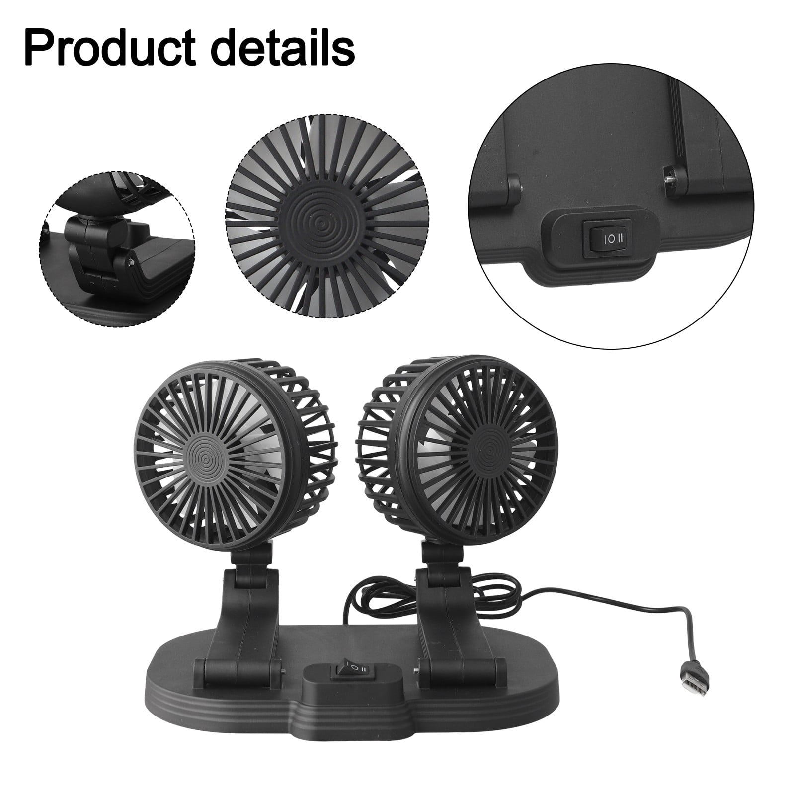 360° Adjustable Dual Head Car Fan USB Car Home Cooling Fan Powerful Double-Head