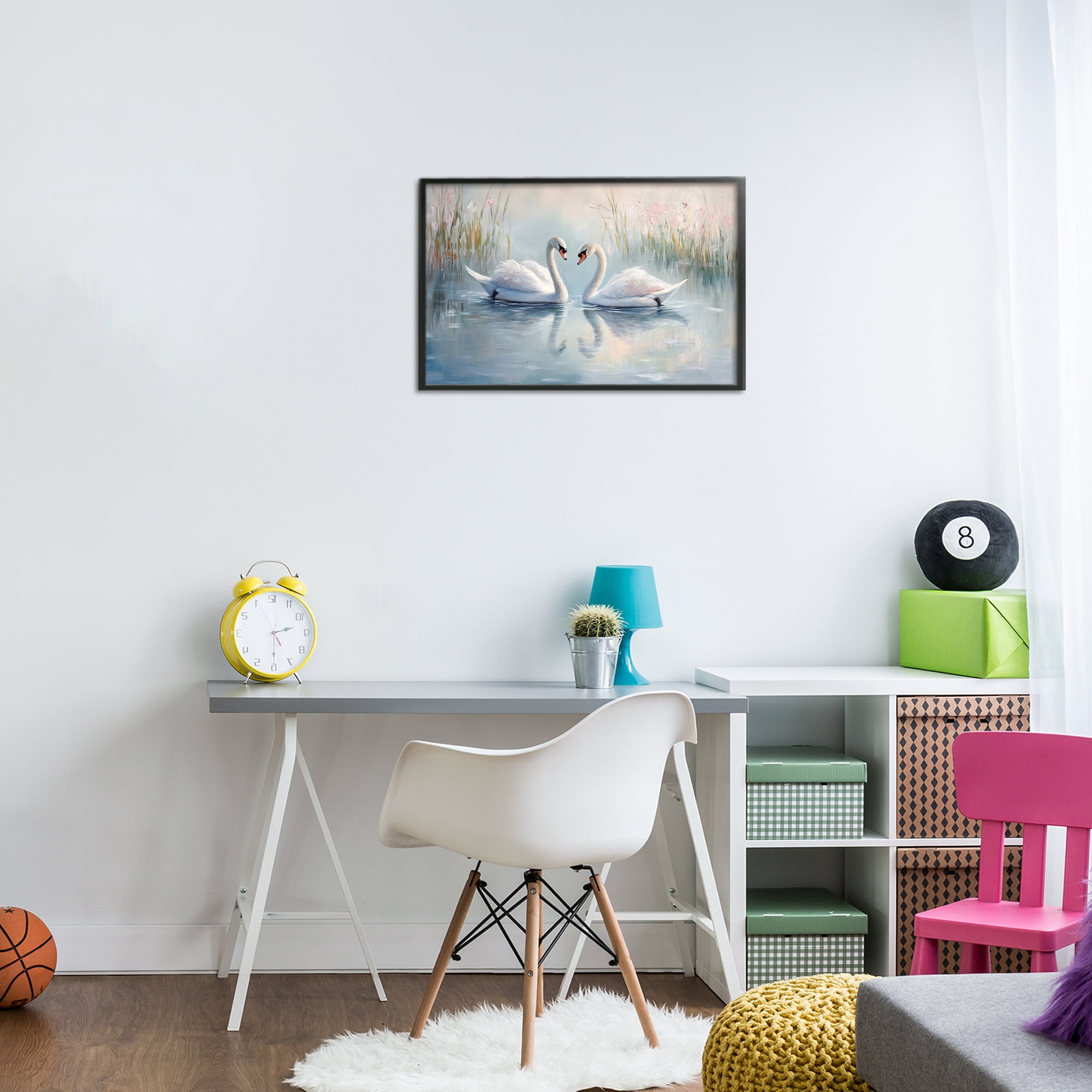 Stupell Industries Simple Swan Reflections Black Framed Giclee Art, design by Petal Prints Design