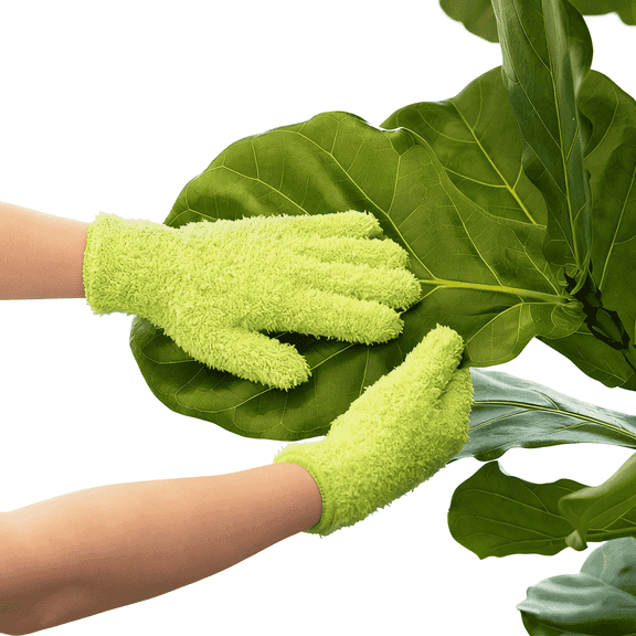 Laposso 1-Pair Green Microfiber Plant Cleaning Gloves Reusable for Dusting & Shining Leaves