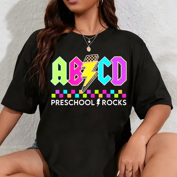 100% Cotton ABCD Preschool Rocks Pencil Lighting Bolt Teacher Kids T-Shirt