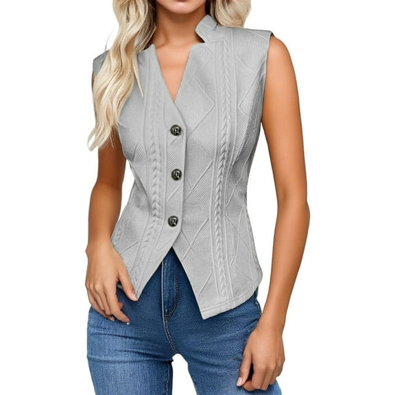 Cardigan Sweaters for Women, Women's Sweater Vest Fashionable Buttoned Sleeveless Knit Cardigan Casual Wear Stretchy Comfortable Layering Piece, Women's Sweaters(Grey,M)