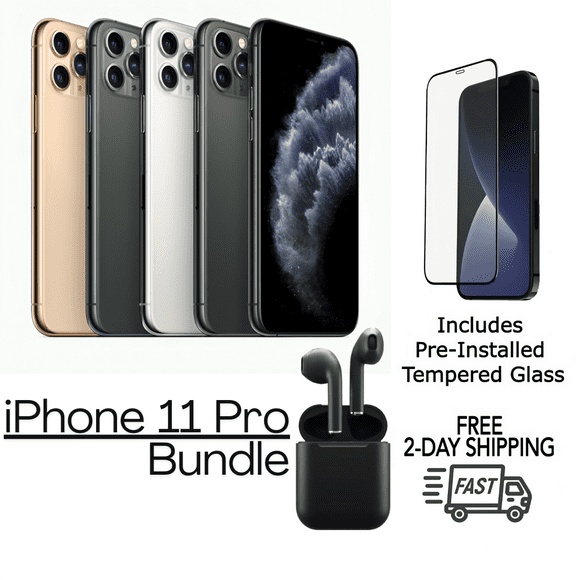 Remis à Neuf Apple iPhone 11 Pro A2160 (Déverrouillé Entièrement) 512 Go Or (Grade A+) Ensemble avec Verre Trempé Préinstallé et Écouteurs Bluetooth