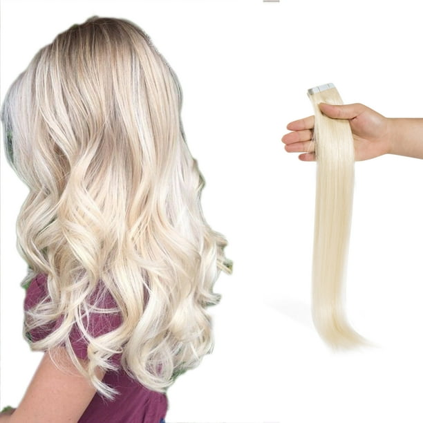 Snoilite 1624 Inches Tape in Hair Extensions 100 Remy Human Hair Double Side Tape Weft