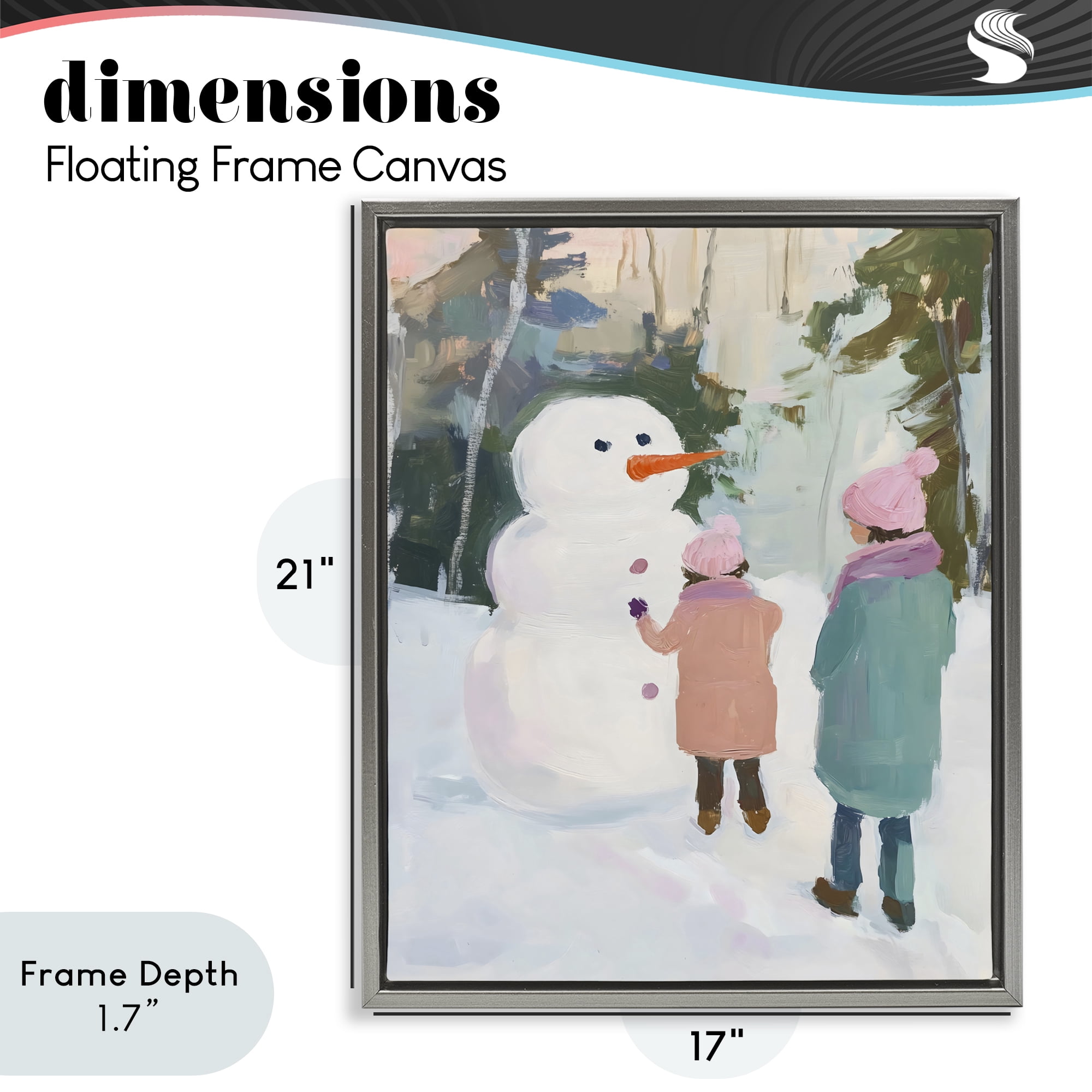 Stupell Industries Two Girls With Snowman Gray Framed Floater Canvas Wall Art, design by The Prints Vibe