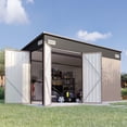thumbnail image 2 of Aoxun 11.5'x7.3' Shed Outdoor Storage Shed with Triple Lockable Door Metal Storage Cabinet with Slopping Roof for Tools Bicycles Storage for Garden, Patio, Courtyard (Brown), 2 of 8