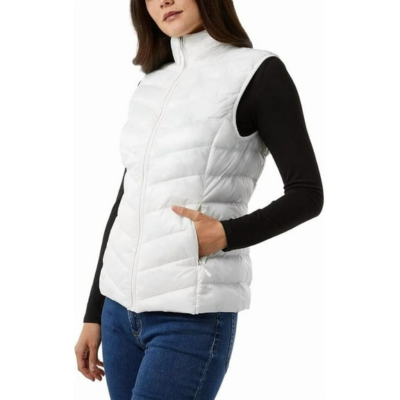 32 Degrees Women’s Lightweight Warmth Stand Up Collar Vest (White, X-Small)