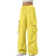 thumbnail image 6 of TTUHYWXI Women Cargo Pants Baggy Y2K Clothing Multi Pockets High Waist Loose Straight Leg Pants Vintage Grunge Clothes (Yellow, 4XL), 6 of 6