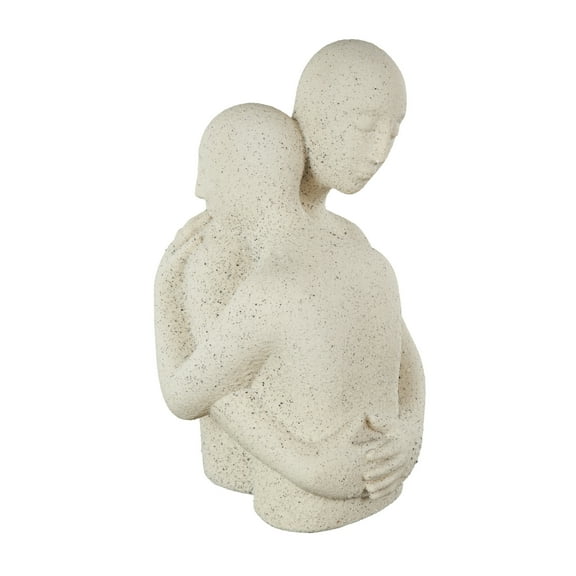 10" x 15" White Polystone Hugging People Sculpture with Black Speckles, by DecMode