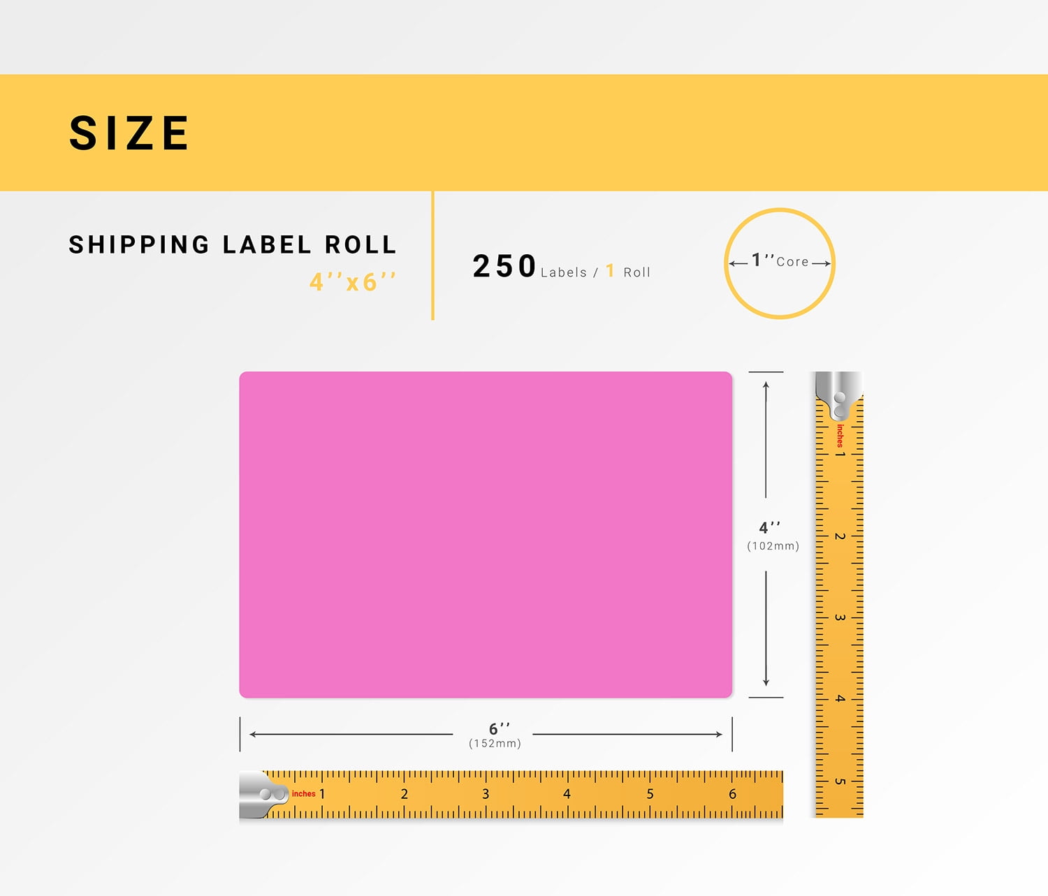 HOUSELABELS 4" x 6" Pink Shipping Labels on 1" Core Compatible With Zebra and Rollo Printers, 4 Rolls / 250 Labels per Roll