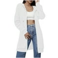 thumbnail image 2 of Woman Jacket Coat Women Hoodie Women Women's Solid Color Double Pocket Hoodie Sweatshirts Shoulder To Long Sleeves And Hooded Mid Length Casual Outwear White L, 2 of 8