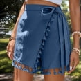 thumbnail image 6 of Ailaofu Womens Wrap Tassel Shorts High Waisted Tie Waist Solid Color Casual Shorts with Fringe Hem Flowy Lightweight Skort Style, 6 of 7