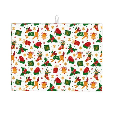 

Sigee Christmas Hat Cute Puppy for Dish Drying Mat for Kitchen Counter Premium Kitchen Drying Mat 18 x 24 Dish Drying Pad