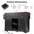 thumbnail image 3 of 53.7" Farmhouse Kitchen Island with Drop Leaf, Rolling Kitchen Cart with Power Outlet, 2 Sliding Barn Door and 3 Drawers, Wooden Kitchen Storage Island on Wheels for Home, Kitchen, Dining Room, Black, 3 of 9