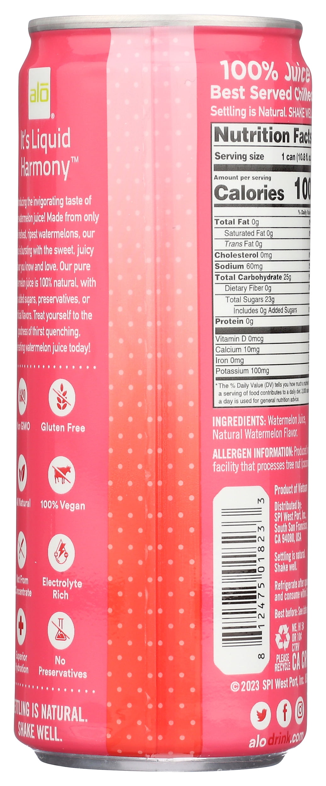 Pack of 12, Alo Pulp Free Watermelon Juice, 10.8 fo