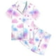 thumbnail image 5 of Odeerbi 2-12 Años Niños Niñas Pijama de Satén de Verano Con Solapa Muesca Camisas de Manga Corta Pantalones Cortos Conjunto Suave Gradiente Ropa de Dormir Juegos de Pijamas de Dos Piezas, 5 of 5