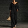 thumbnail image 2 of Ashirexll Womens 2 Piece Outfits Solid Color Oversized Button Down Top with High Waist Pleated Wide Leg Pants Matching Set, 2 of 7