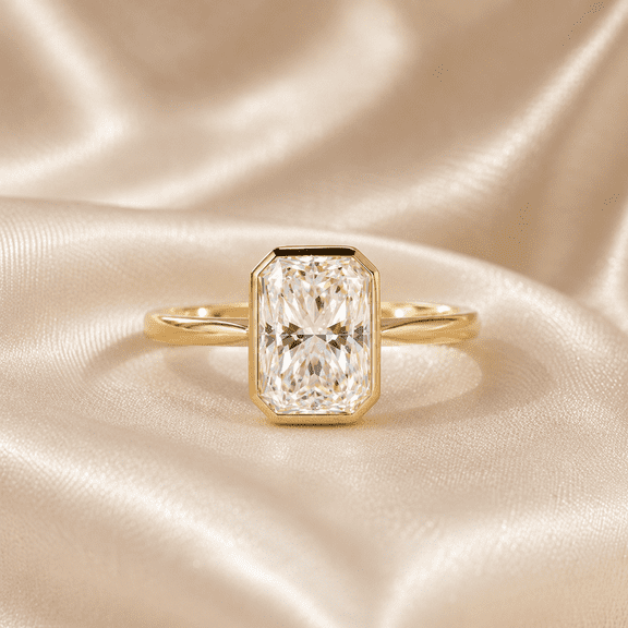 Diiro Radiant Cut Moissanite Engagement Ring for Women, 14K Vermeil Yellow Gold Bezel Set Solitaire Promise Ring, Minimalist Wedding Ring