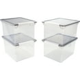 thumbnail image 1 of Storex Fourre-Tout de Rangement pour Dossiers avec Poignées Verrouillables, Transparent/argent, Lot de 4, 1 of 1