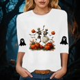 thumbnail image 2 of CAICJ98 Women Halloween Shirt 3/4 Sleeve V Neck Shirts Fall Halloween Funny Ghost Pumpkin Graphic Length Sleeve Top Spooky Season Tees (White,S), 2 of 5