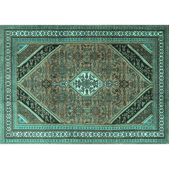 Ahgly Company Machine Washable Indoor Rectangle Persian Turquoise Blue Traditional Area Rugs, 5' x 7'