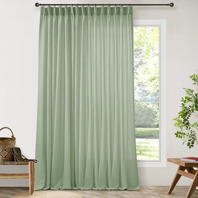 ASWZXCFGV Sage Green Linen Sheer Curtains 96 Inches Long Memory Shape Trained Pleated Curtain for Living Room with Hooks Rings Back Tab Pinch Pleat Drapes 96 Inch Length for Boho Bedroom