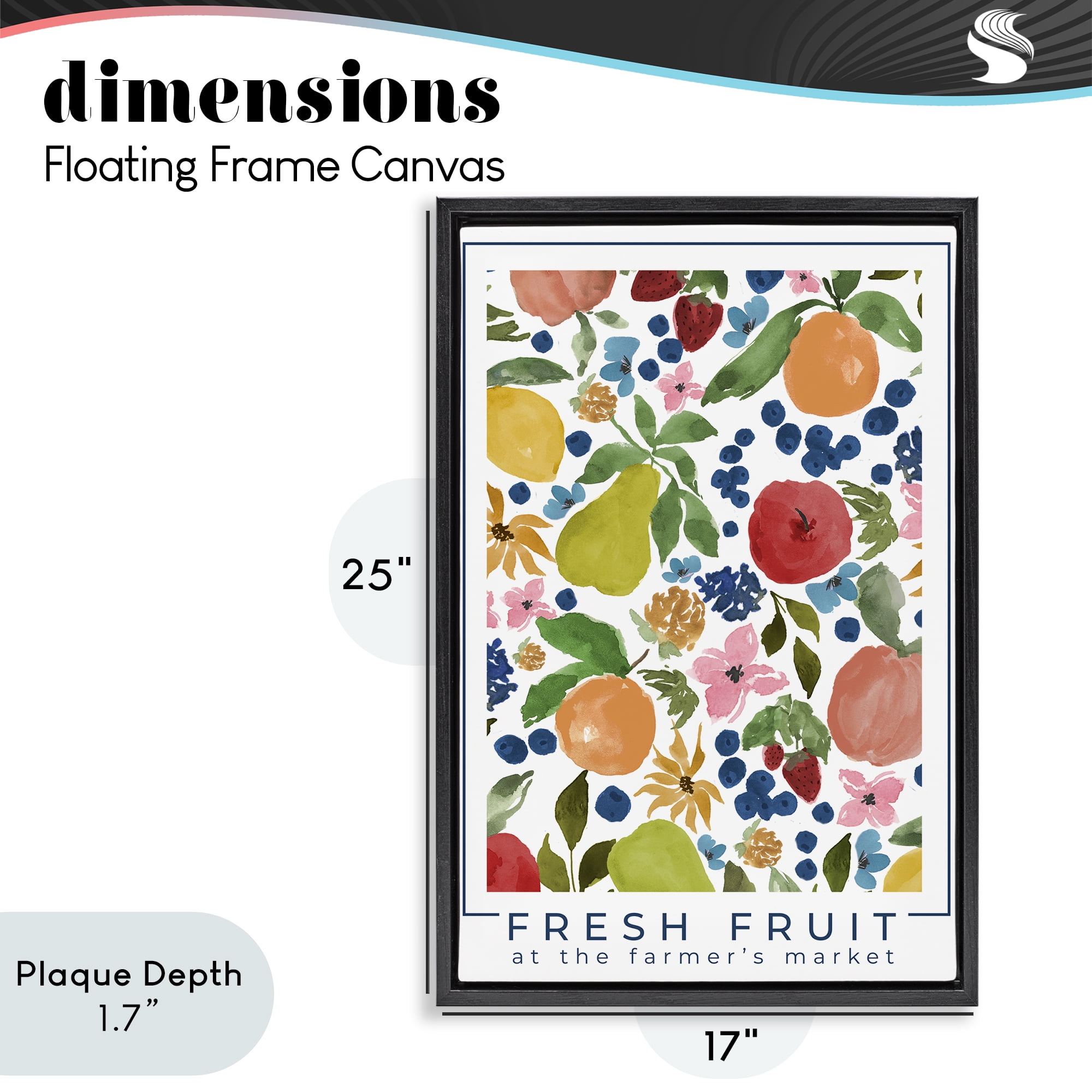 Stupell Industries Fresh Fruit Market Pattern Black Framed Floater Canvas Wall Art, design by Lucille Price