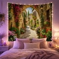 thumbnail image 2 of Sunlit Cobblestone Alley with Bougainvillea, Romantic Boho for Art Lovers, Mediterranean Village Art Decor, Housewarming Gift, Tapestry Wall Hanging for Living Room and Bedroom, 2 of 7
