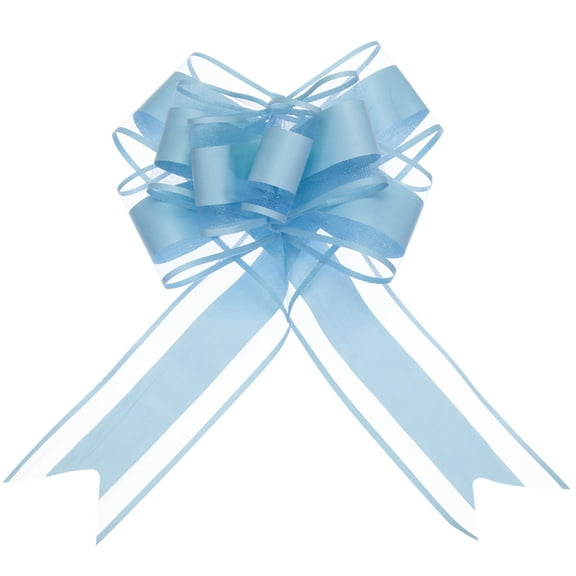 Extra Large Pull Bow Gift Wrapping Big Organza Bows Ribbon for Wedding Baskets Presents Blue-9 Inch