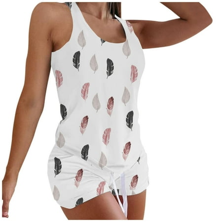 

Youmylove Women Printing Sleeveless Set Casual Vest Two-Piece Suit Kawaii Lingerie