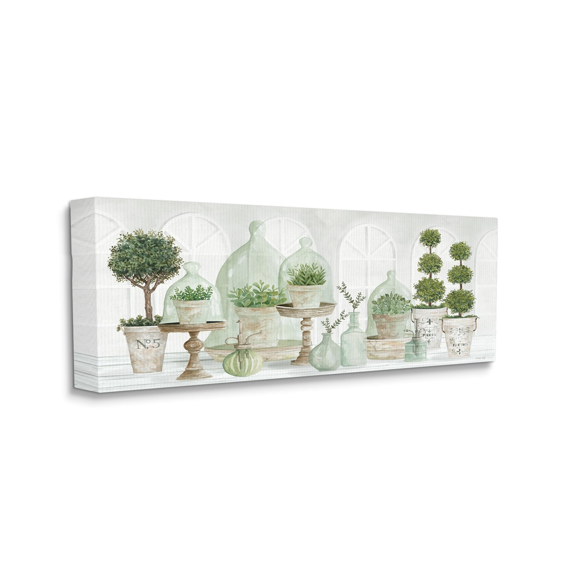 Stupell Industries Parisian Plant Tabletop Green Leaves Traditional Cloches, 48 x 20, Design by Cindy Jacobs