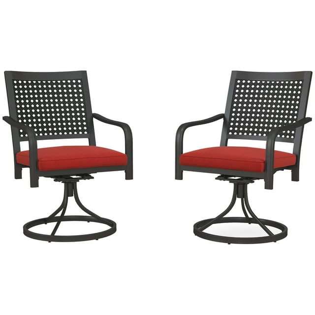 CoSoTower Patio Swivel Chairs with Cushion, Outdoor Swivel Rocker with Curved Armrests, Red