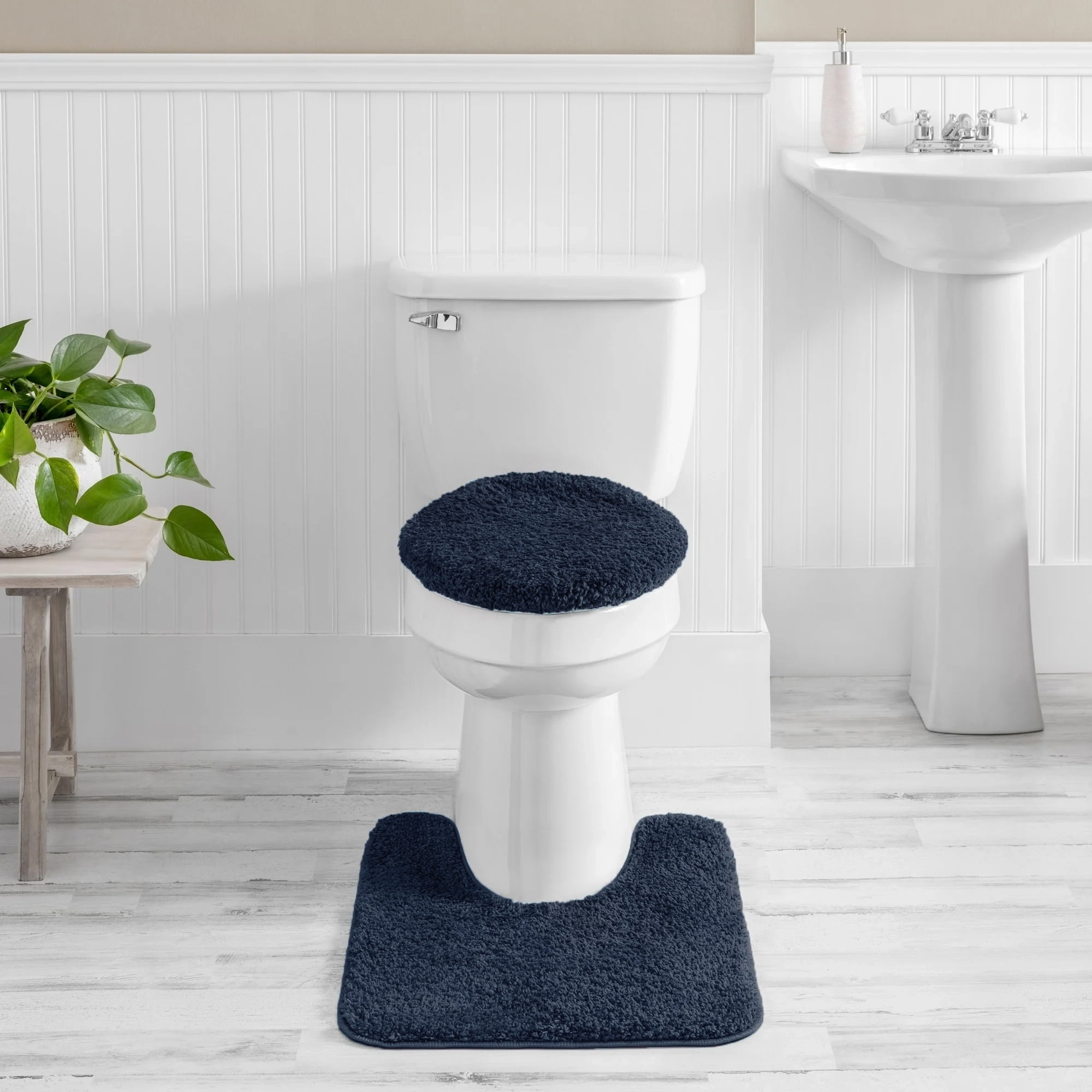 Mainstays Performance Recycled Polyester 3 Piece Bath Rug Set, Washed Indigo