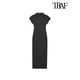 thumbnail image 2 of TRAF-vestido Midi de punto ajustado para Mujer, vestido Vintage de manga corta con cuello redondo, a la moda, 2 of 5