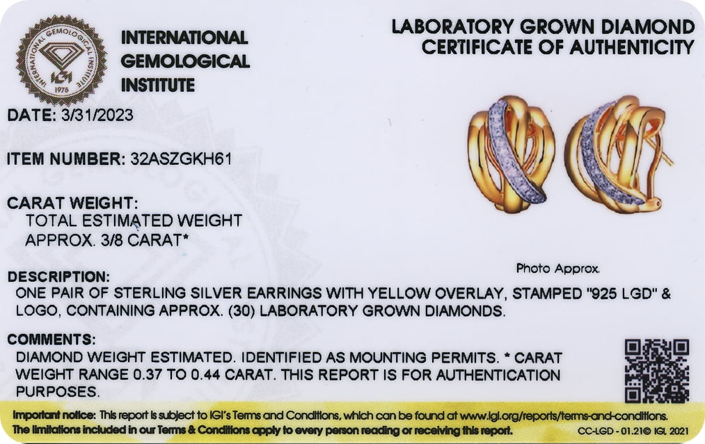 Forever Facets 3/8 CT TW Lab Grown Diamond Earrings in 18k Gold over Sterling Silver, Adult Female