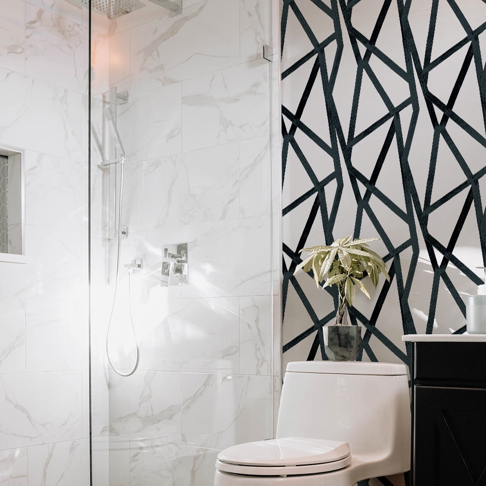 Tempaper x Genevieve Gorder Black on White Intersections Peel and Stick Wallpaper, 20.5" x 16.5'