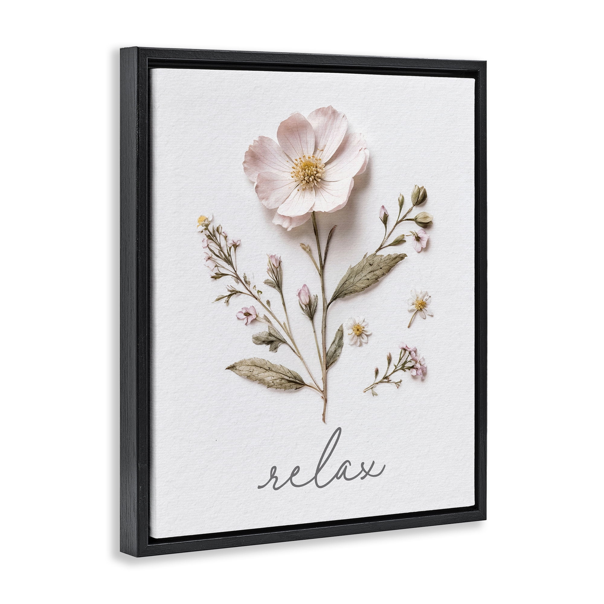 Pressed Flowers Relax Black Framed Floater Canvas Wall Art, design by Lettered and Lined
