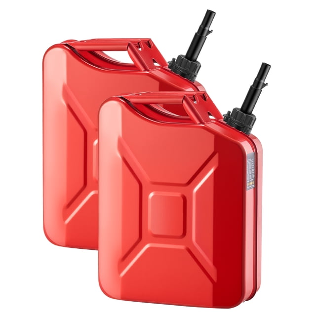 KFFKFF Metal Fuel Container, 5.3 Gallon, Fuel Jerry Can with Spout and Comfort Handle, 6 L/min Max Flow Rate, Leakproof, Red, 2 Packs